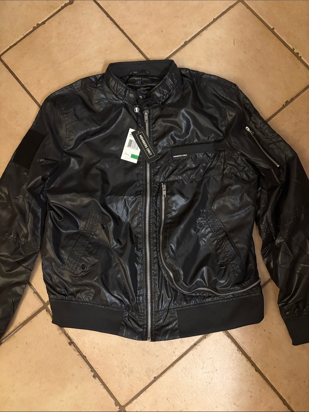 Mens Only Brand Black Shiny Bomber Jacket BNWT - large